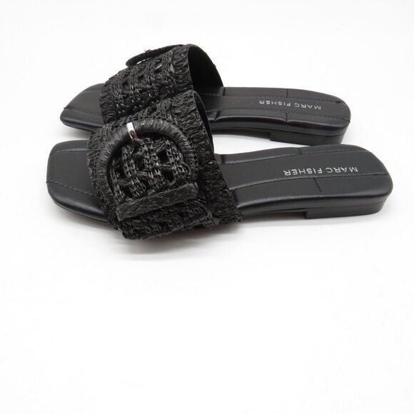 Marc Fisher Womens Black Loree Raffia Buckle Slide Sandals 5.5 NEW - Picture 5 of 8